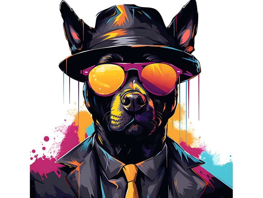 Colorful Abstract Gangster Dog Face Head Vivid Colors Pop Art Vector Illustrations  (163)