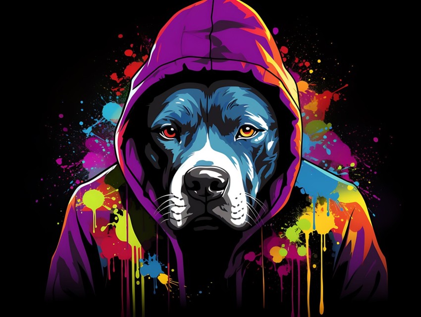 Colorful Abstract Gangster Dog Face Head Vivid Colors Pop Art Vector Illustrations  (167)