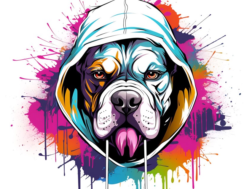 Colorful Abstract Gangster Dog Face Head Vivid Colors Pop Art Vector Illustrations  (204)