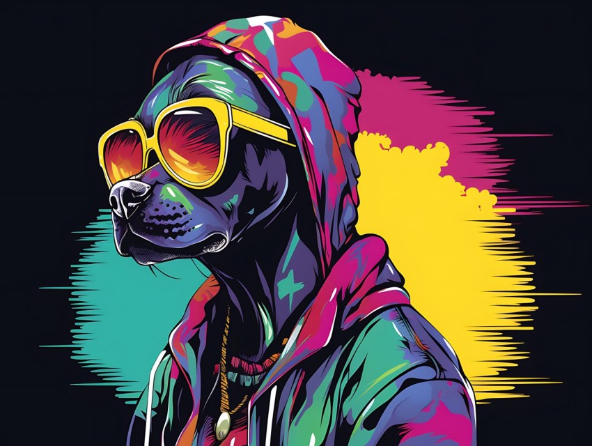 Colorful Abstract Gangster Dog Face Head Vivid Colors Pop Art Vector Illustrations  (171)