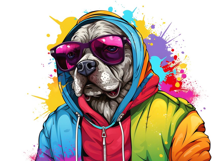 Colorful Abstract Gangster Dog Face Head Vivid Colors Pop Art Vector Illustrations  (209)