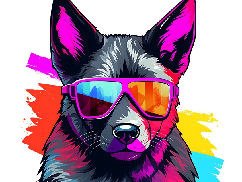 Colorful Abstract Gangster Dog Face Head Vivid Colors Pop Art Vector Illustrations  (162)