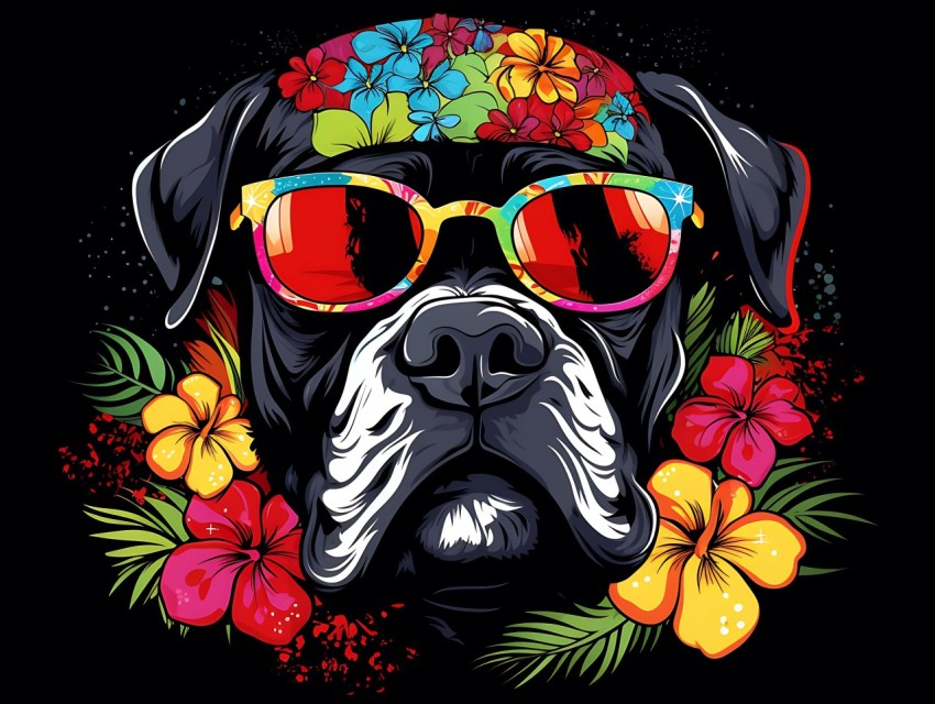 Colorful Abstract Gangster Dog Face Head Vivid Colors Pop Art Vector Illustrations  (202)