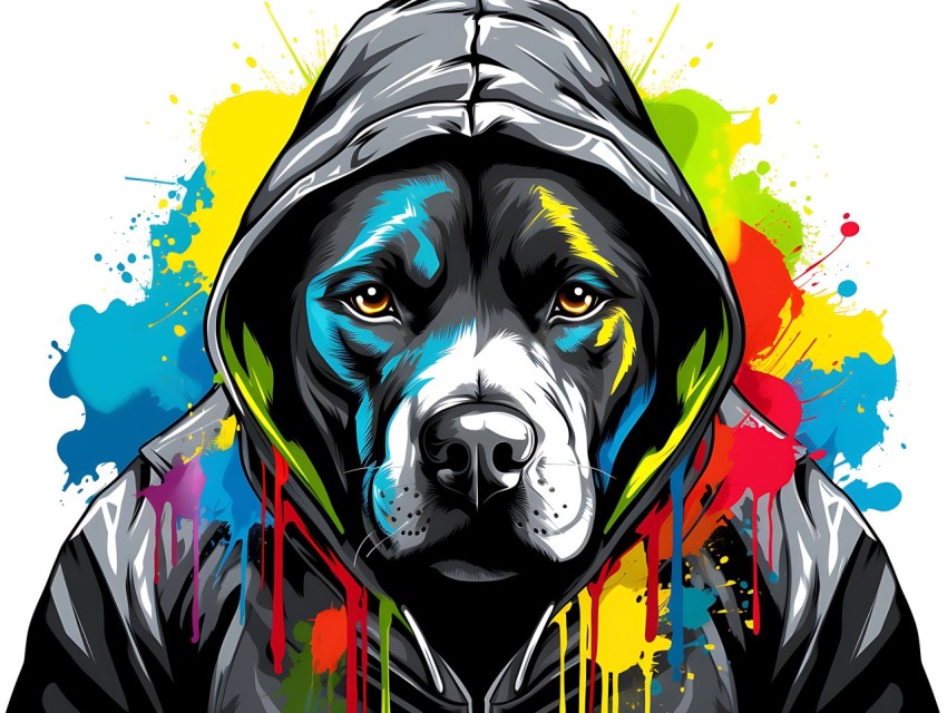 Colorful Abstract Gangster Dog Face Head Vivid Colors Pop Art Vector Illustrations  (200)