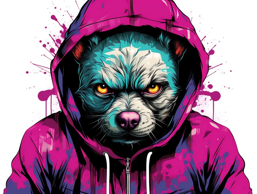 Colorful Abstract Gangster Dog Face Head Vivid Colors Pop Art Vector Illustrations  (181)