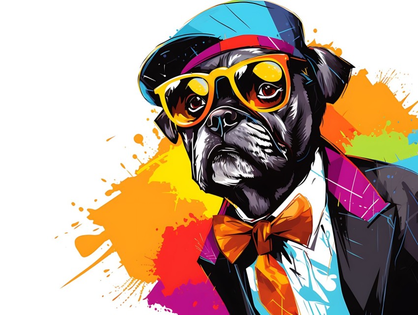 Colorful Abstract Gangster Dog Face Head Vivid Colors Pop Art Vector Illustrations  (173)