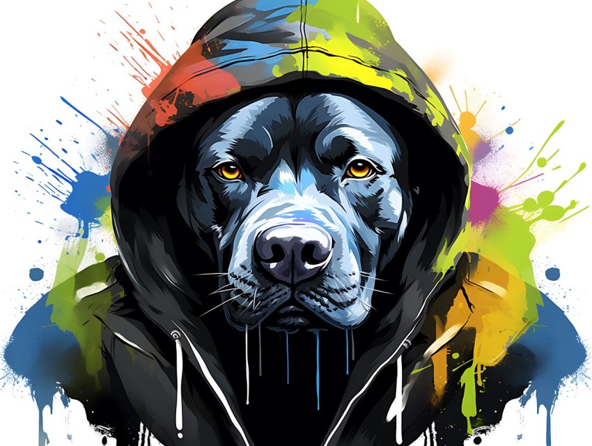 Colorful Abstract Gangster Dog Face Head Vivid Colors Pop Art Vector Illustrations  (169)