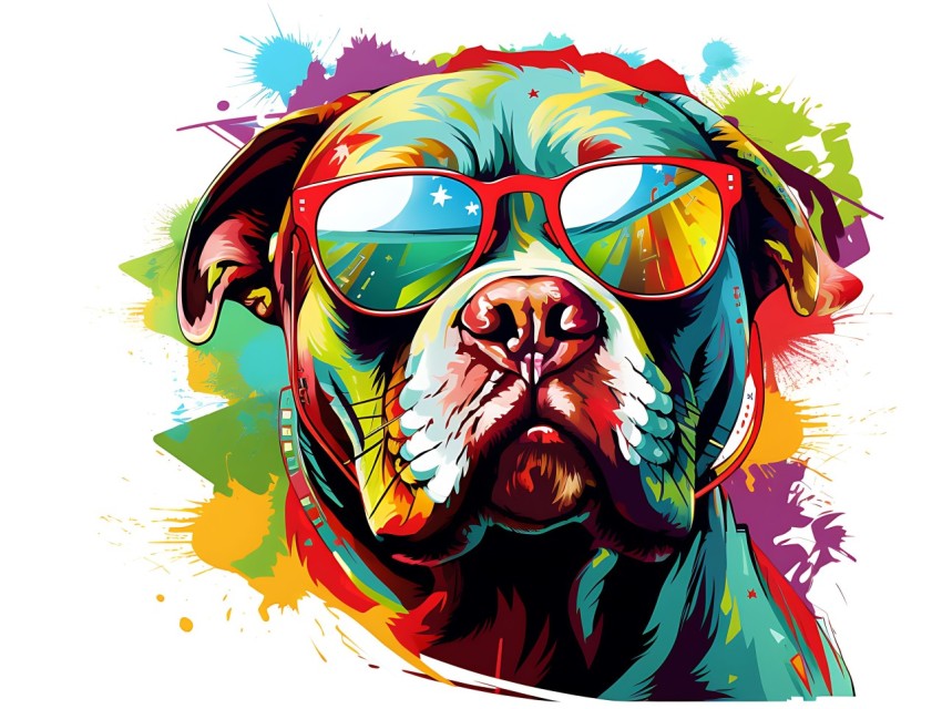 Colorful Abstract Gangster Dog Face Head Vivid Colors Pop Art Vector Illustrations  (196)