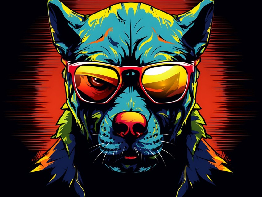 Colorful Abstract Gangster Dog Face Head Vivid Colors Pop Art Vector Illustrations  (191)