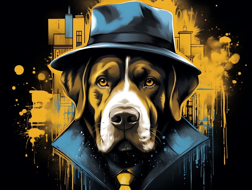 Colorful Abstract Gangster Dog Face Head Vivid Colors Pop Art Vector Illustrations  (205)