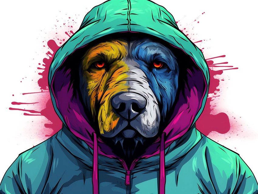 Colorful Abstract Gangster Dog Face Head Vivid Colors Pop Art Vector Illustrations  (197)