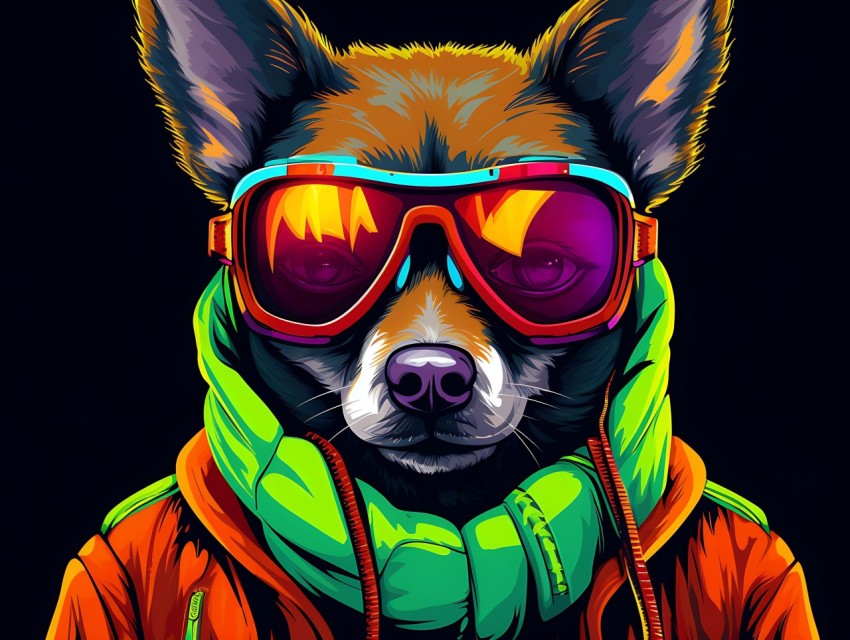Colorful Abstract Gangster Dog Face Head Vivid Colors Pop Art Vector Illustrations  (158)
