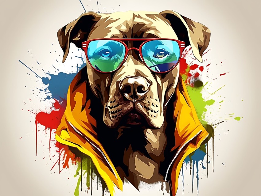 Colorful Abstract Gangster Dog Face Head Vivid Colors Pop Art Vector Illustrations  (192)