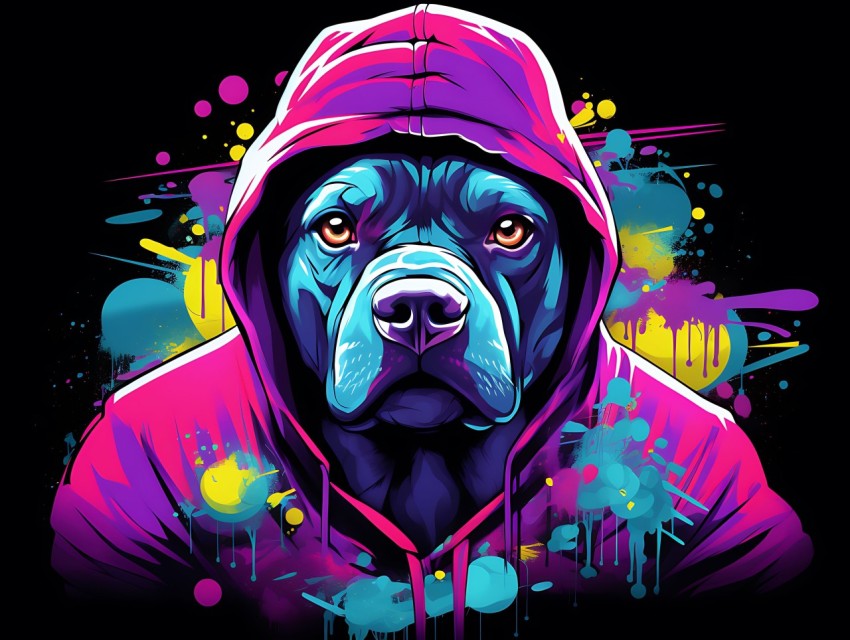 Colorful Abstract Gangster Dog Face Head Vivid Colors Pop Art Vector Illustrations  (179)