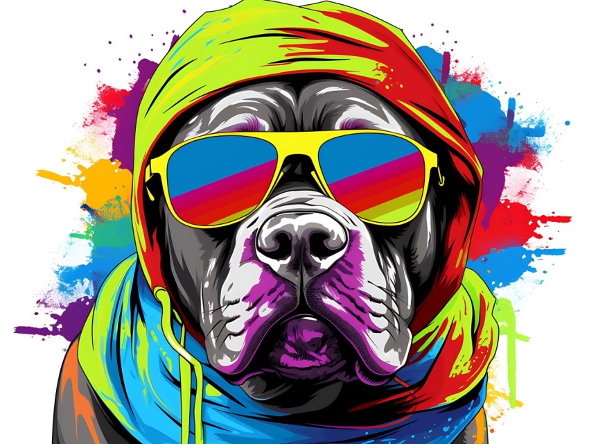 Colorful Abstract Gangster Dog Face Head Vivid Colors Pop Art Vector Illustrations  (201)