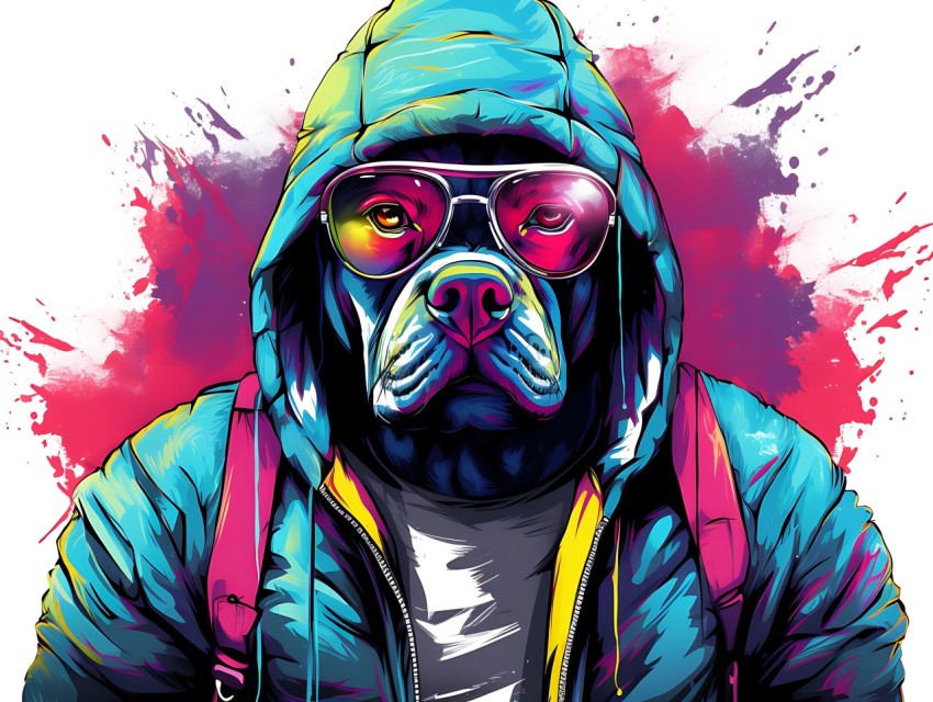 Colorful Abstract Gangster Dog Face Head Vivid Colors Pop Art Vector Illustrations  (172)