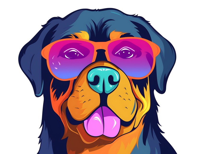 Colorful Abstract Happy Rottweiler Dog  Wearing Sunglasses Face Head Vivid Colors Pop Art Vector Illustrations (13)