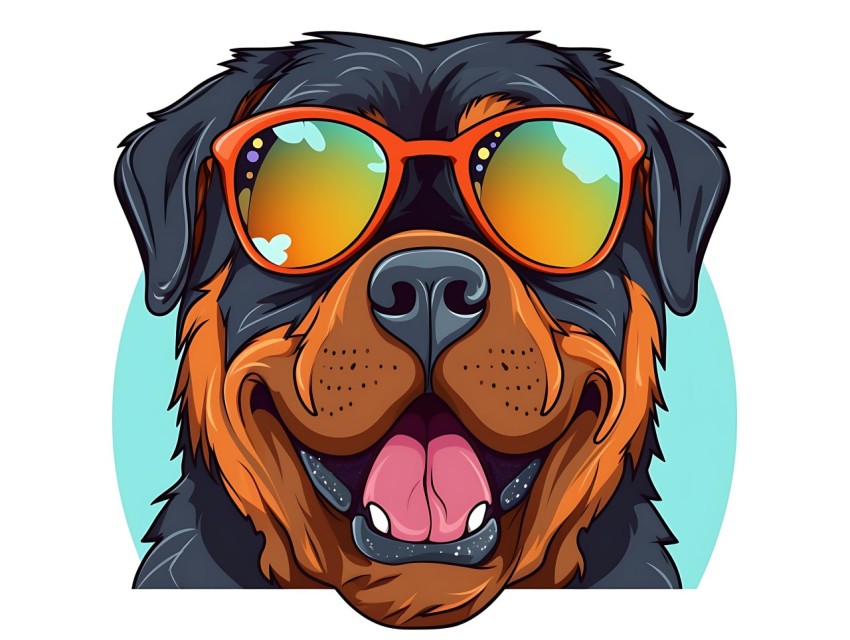Colorful Abstract Happy Rottweiler Dog  Wearing Sunglasses Face Head Vivid Colors Pop Art Vector Illustrations (6)