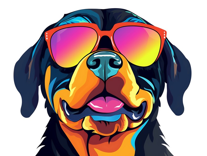 Colorful Abstract Happy Rottweiler Dog  Wearing Sunglasses Face Head Vivid Colors Pop Art Vector Illustrations (10)