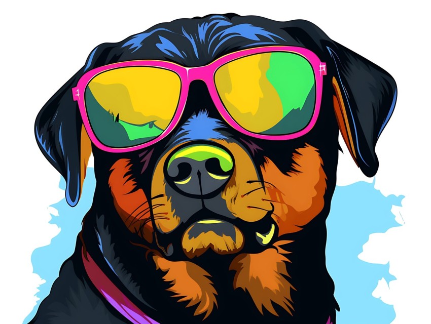 Colorful Abstract Happy Rottweiler Dog  Wearing Sunglasses Face Head Vivid Colors Pop Art Vector Illustrations (12)