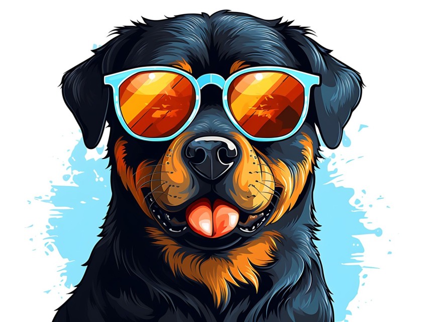 Colorful Abstract Happy Rottweiler Dog  Wearing Sunglasses Face Head Vivid Colors Pop Art Vector Illustrations (17)