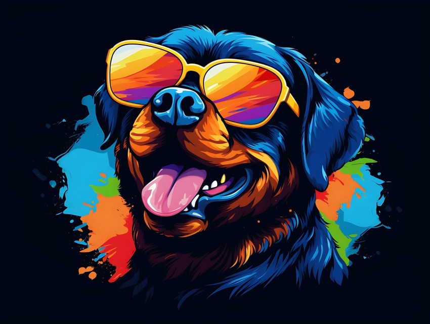 Colorful Abstract Happy Rottweiler Dog  Wearing Sunglasses Face Head Vivid Colors Pop Art Vector Illustrations (47)