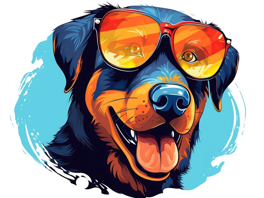 Colorful Abstract Happy Rottweiler Dog  Wearing Sunglasses Face Head Vivid Colors Pop Art Vector Illustrations (38)