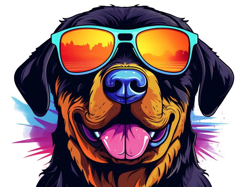 Colorful Abstract Happy Rottweiler Dog  Wearing Sunglasses Face Head Vivid Colors Pop Art Vector Illustrations (23)