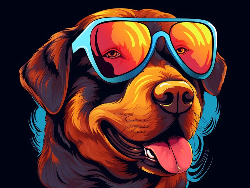 Colorful Abstract Happy Rottweiler Dog  Wearing Sunglasses Face Head Vivid Colors Pop Art Vector Illustrations (37)