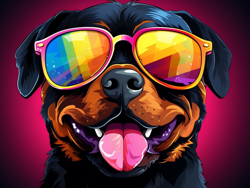 Colorful Abstract Happy Rottweiler Dog  Wearing Sunglasses Face Head Vivid Colors Pop Art Vector Illustrations (20)