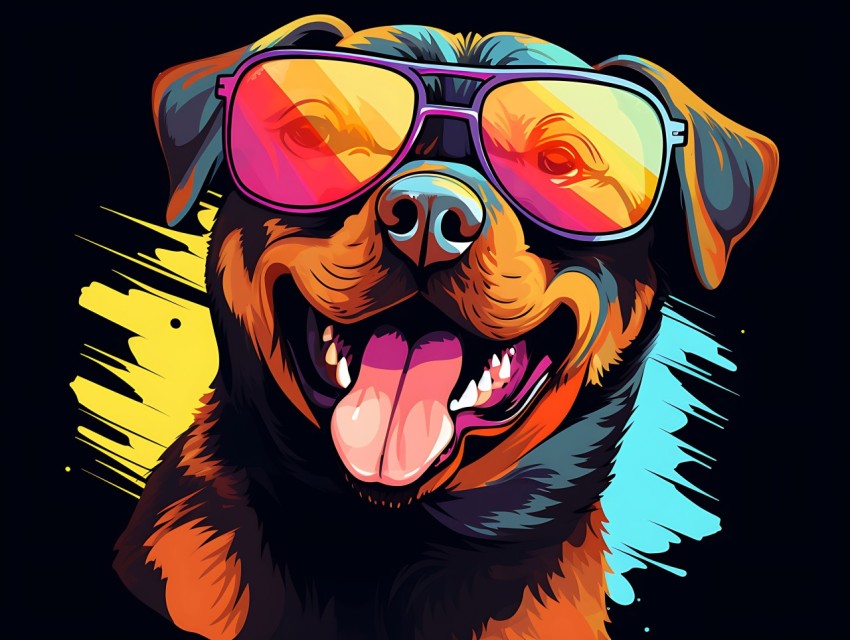 Colorful Abstract Happy Rottweiler Dog  Wearing Sunglasses Face Head Vivid Colors Pop Art Vector Illustrations (34)