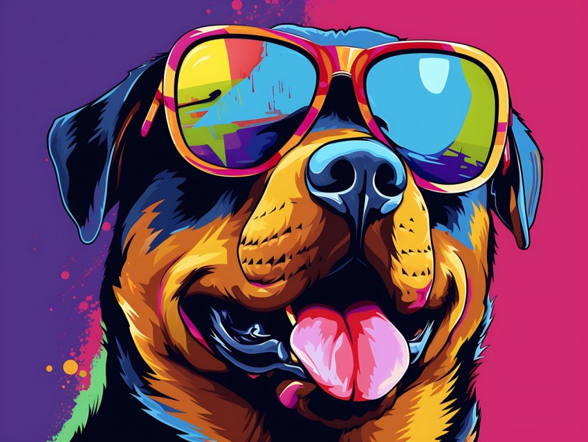 Colorful Abstract Happy Rottweiler Dog  Wearing Sunglasses Face Head Vivid Colors Pop Art Vector Illustrations (7)