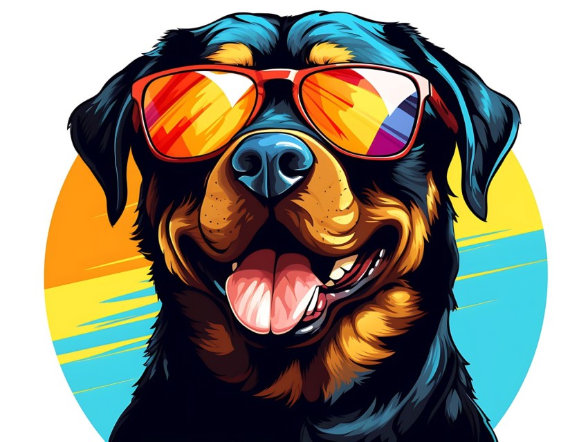 Colorful Abstract Happy Rottweiler Dog  Wearing Sunglasses Face Head Vivid Colors Pop Art Vector Illustrations (43)