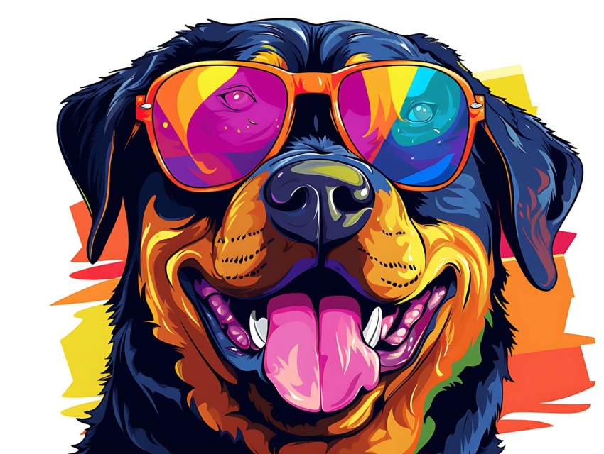 Colorful Abstract Happy Rottweiler Dog  Wearing Sunglasses Face Head Vivid Colors Pop Art Vector Illustrations (4)