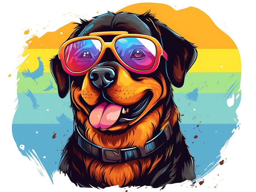Colorful Abstract Happy Rottweiler Dog  Wearing Sunglasses Face Head Vivid Colors Pop Art Vector Illustrations (29)