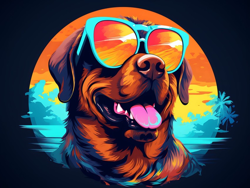 Colorful Abstract Happy Rottweiler Dog  Wearing Sunglasses Face Head Vivid Colors Pop Art Vector Illustrations (35)