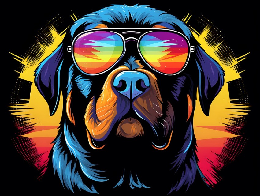 Colorful Abstract Happy Rottweiler Dog  Wearing Sunglasses Face Head Vivid Colors Pop Art Vector Illustrations (48)