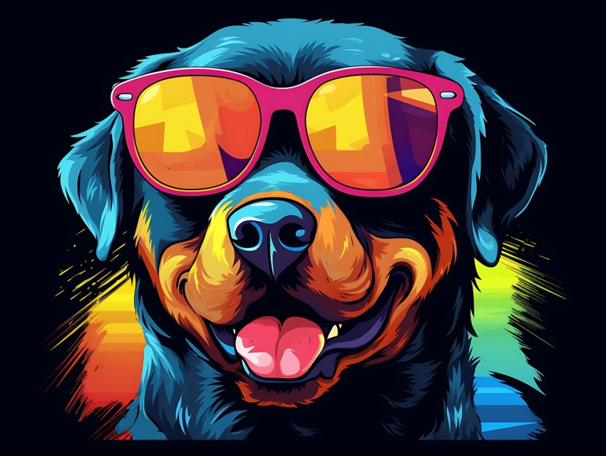 Colorful Abstract Happy Rottweiler Dog  Wearing Sunglasses Face Head Vivid Colors Pop Art Vector Illustrations (3)