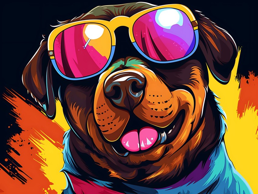 Colorful Abstract Happy Rottweiler Dog  Wearing Sunglasses Face Head Vivid Colors Pop Art Vector Illustrations (50)