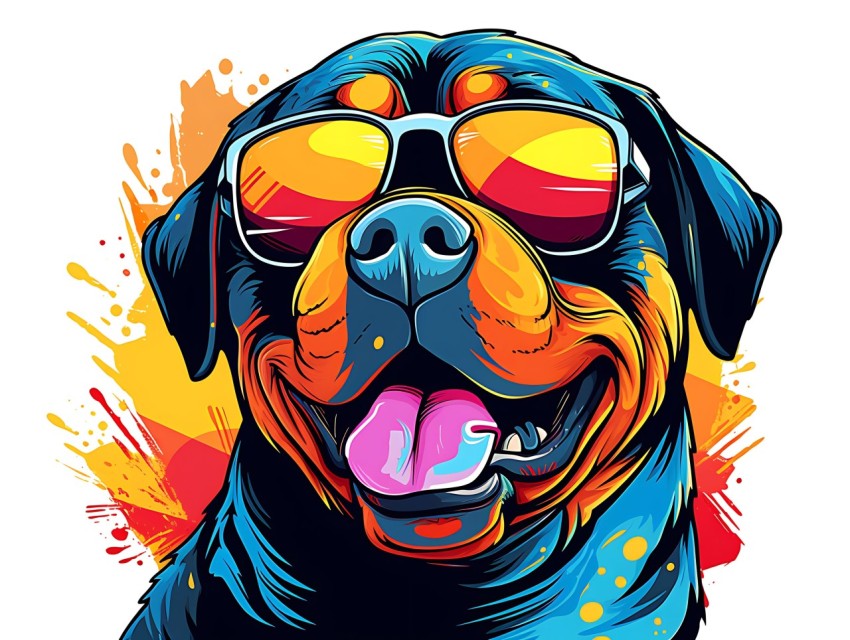 Colorful Abstract Happy Rottweiler Dog  Wearing Sunglasses Face Head Vivid Colors Pop Art Vector Illustrations (27)