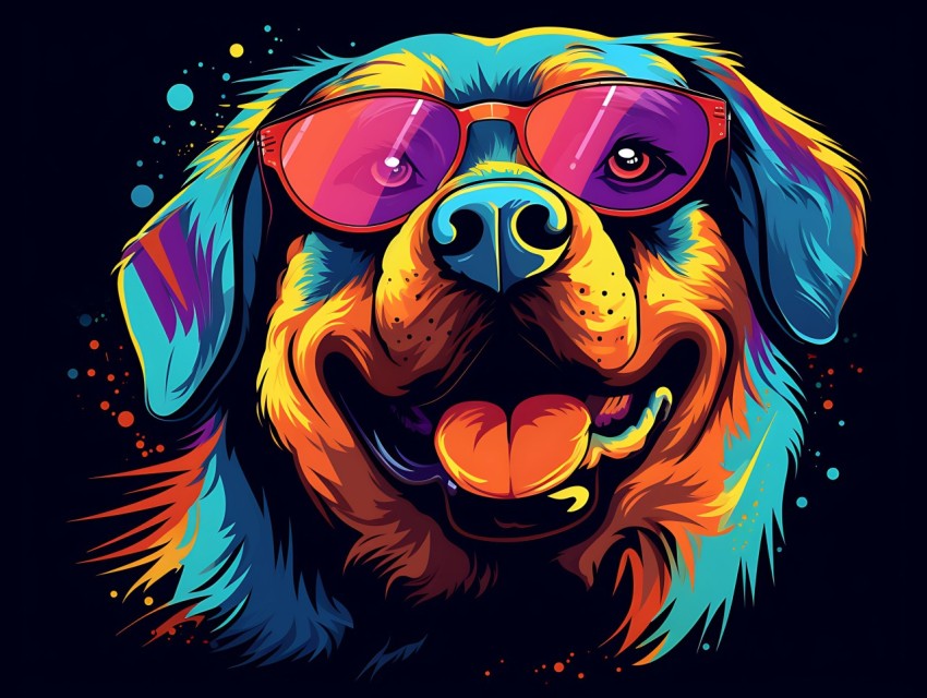 Colorful Abstract Happy Rottweiler Dog  Wearing Sunglasses Face Head Vivid Colors Pop Art Vector Illustrations (33)