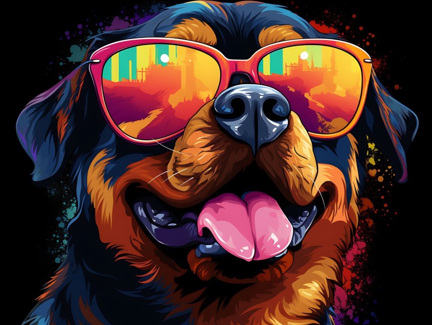 Colorful Abstract Happy Rottweiler Dog  Wearing Sunglasses Face Head Vivid Colors Pop Art Vector Illustrations (21)