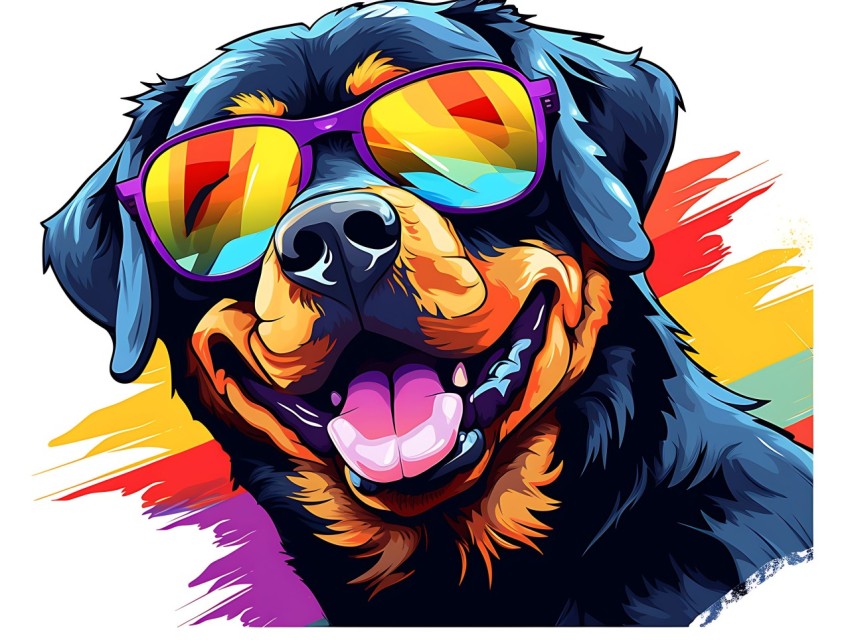 Colorful Abstract Happy Rottweiler Dog  Wearing Sunglasses Face Head Vivid Colors Pop Art Vector Illustrations (39)