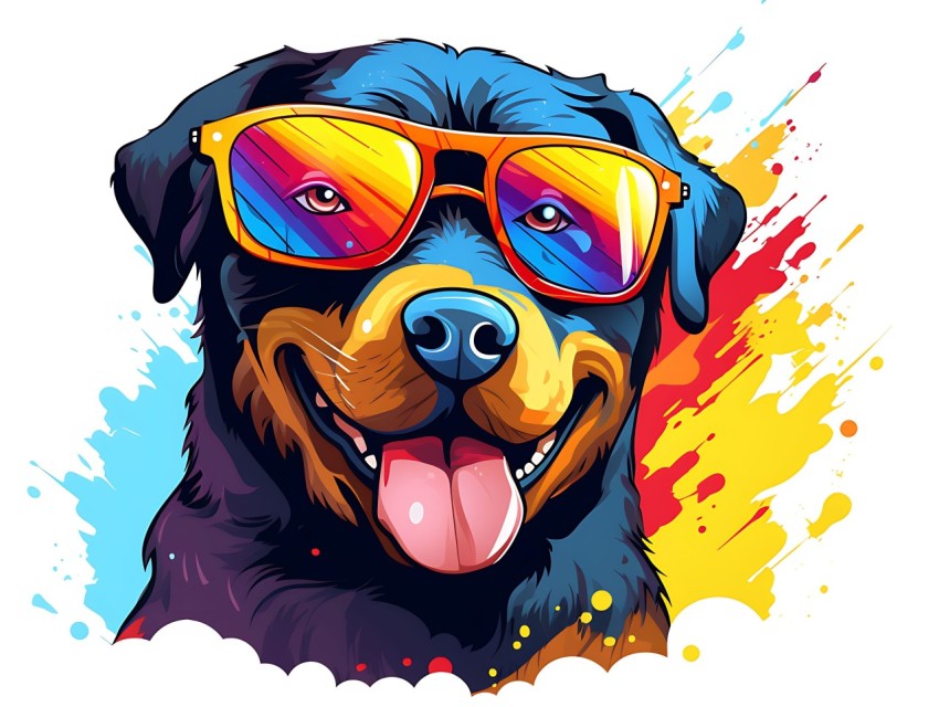 Colorful Abstract Happy Rottweiler Dog  Wearing Sunglasses Face Head Vivid Colors Pop Art Vector Illustrations (72)