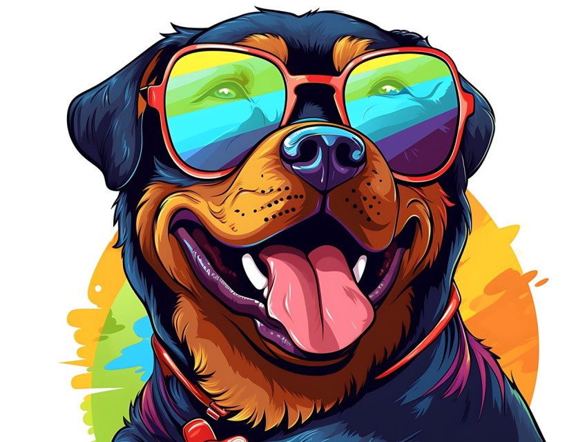 Colorful Abstract Happy Rottweiler Dog  Wearing Sunglasses Face Head Vivid Colors Pop Art Vector Illustrations (75)