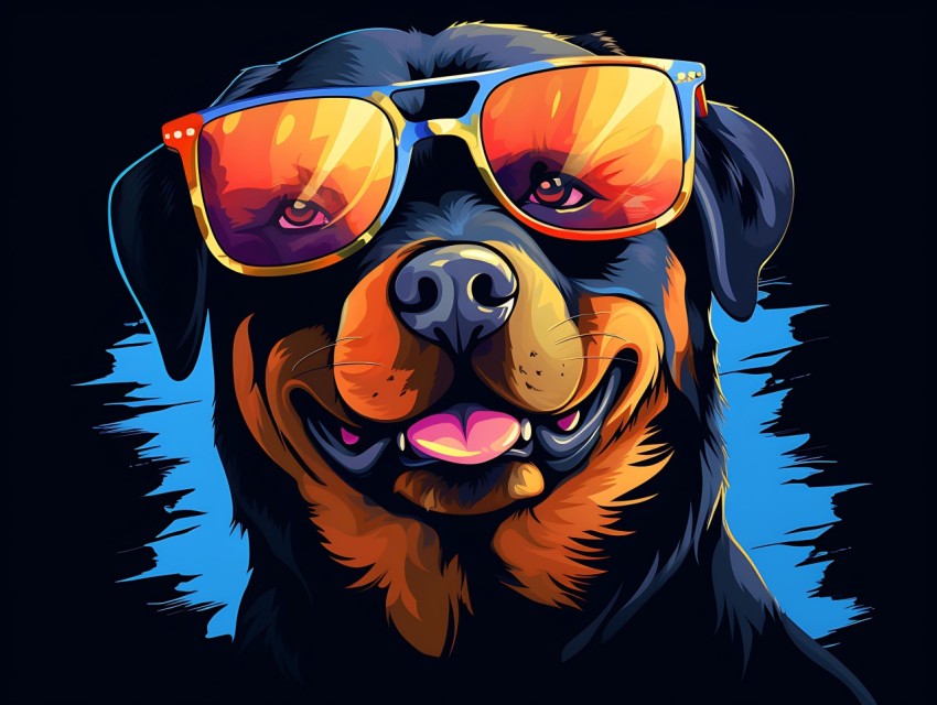 Colorful Abstract Happy Rottweiler Dog  Wearing Sunglasses Face Head Vivid Colors Pop Art Vector Illustrations (87)
