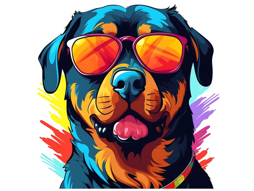 Colorful Abstract Happy Rottweiler Dog  Wearing Sunglasses Face Head Vivid Colors Pop Art Vector Illustrations (99)