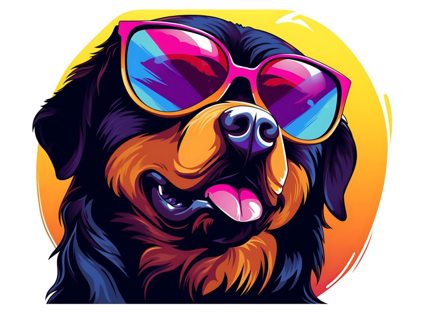 Colorful Abstract Happy Rottweiler Dog  Wearing Sunglasses Face Head Vivid Colors Pop Art Vector Illustrations (79)