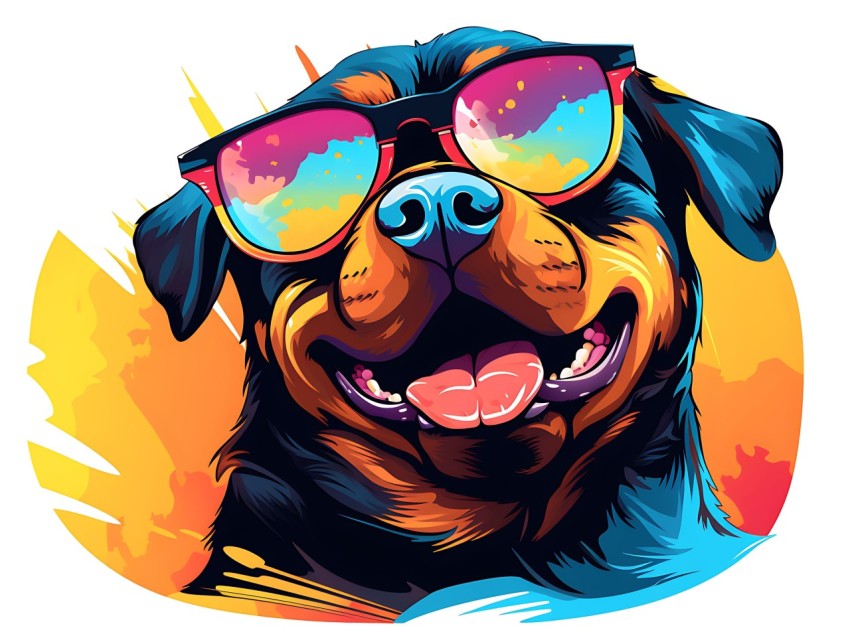 Colorful Abstract Happy Rottweiler Dog  Wearing Sunglasses Face Head Vivid Colors Pop Art Vector Illustrations (97)