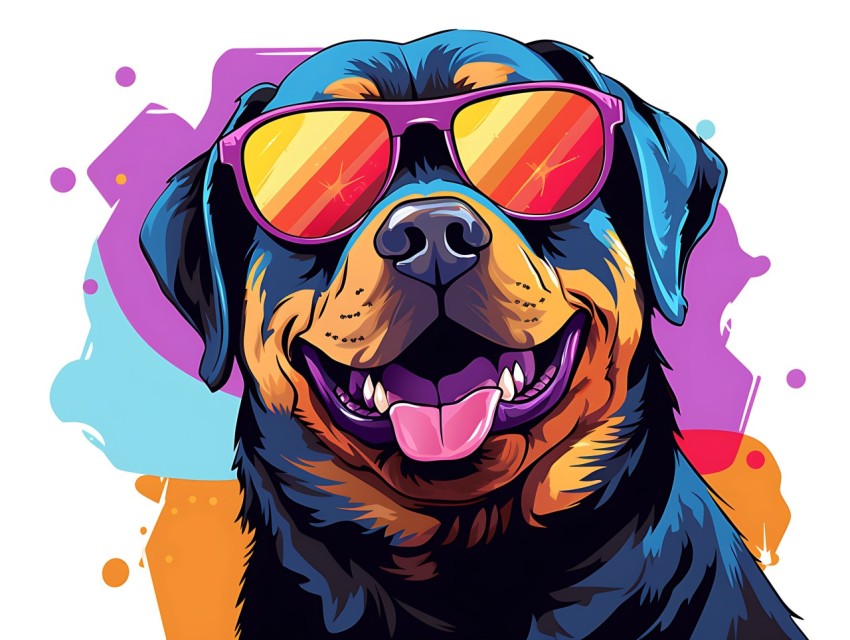 Colorful Abstract Happy Rottweiler Dog  Wearing Sunglasses Face Head Vivid Colors Pop Art Vector Illustrations (76)